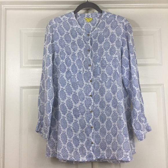 Roberta Roller Rabbit Tops - Gorsuch x Roller Rabbit linen tunic pineapples